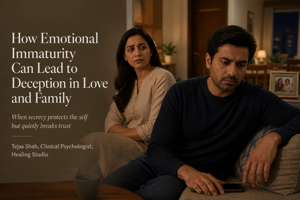 Indian couple in a tense quiet moment illustrating emotional immaturity and deception in relationships