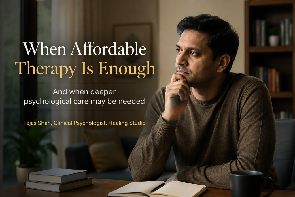 Indian adult reflecting on when to see a clinical psychologist and whether affordable therapy is enough