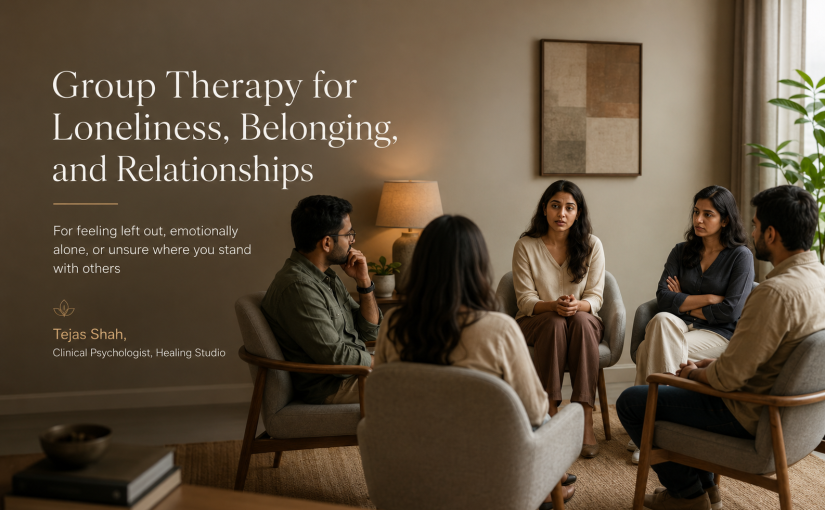 Group therapy in Mumbai for loneliness, belonging, and relationships with a contemporary Indian therapy group in a calm clinical setting