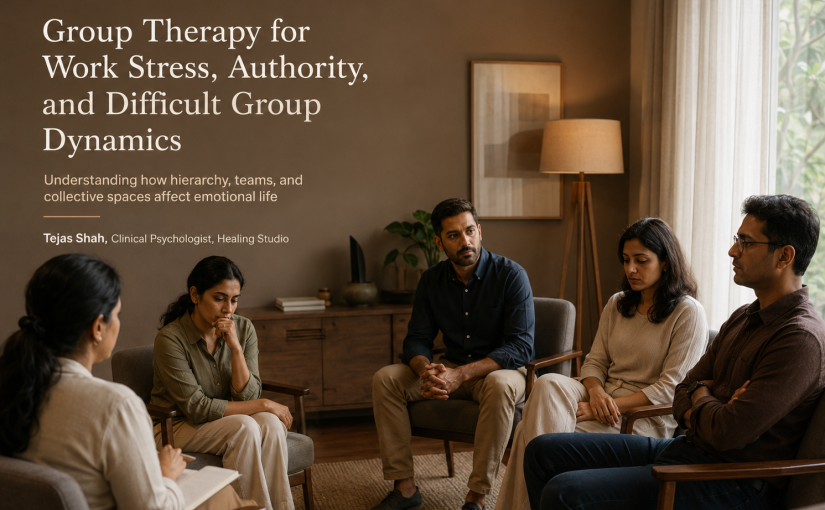 Group therapy for work stress, authority, and difficult group dynamics in Mumbai with Indian adults in a reflective therapy group.